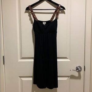 Black Mini Cocktail Dress With Leather Straps (S)
